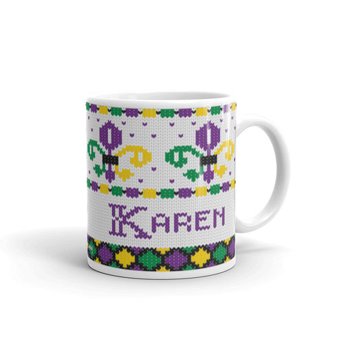 Mardi Gras Knitting Mug, NOLA Mug, Louisiana Mug, Knitter Mug, Fleur Di Lis Mug, Mardi Gras Beads Mug, NOLA cup